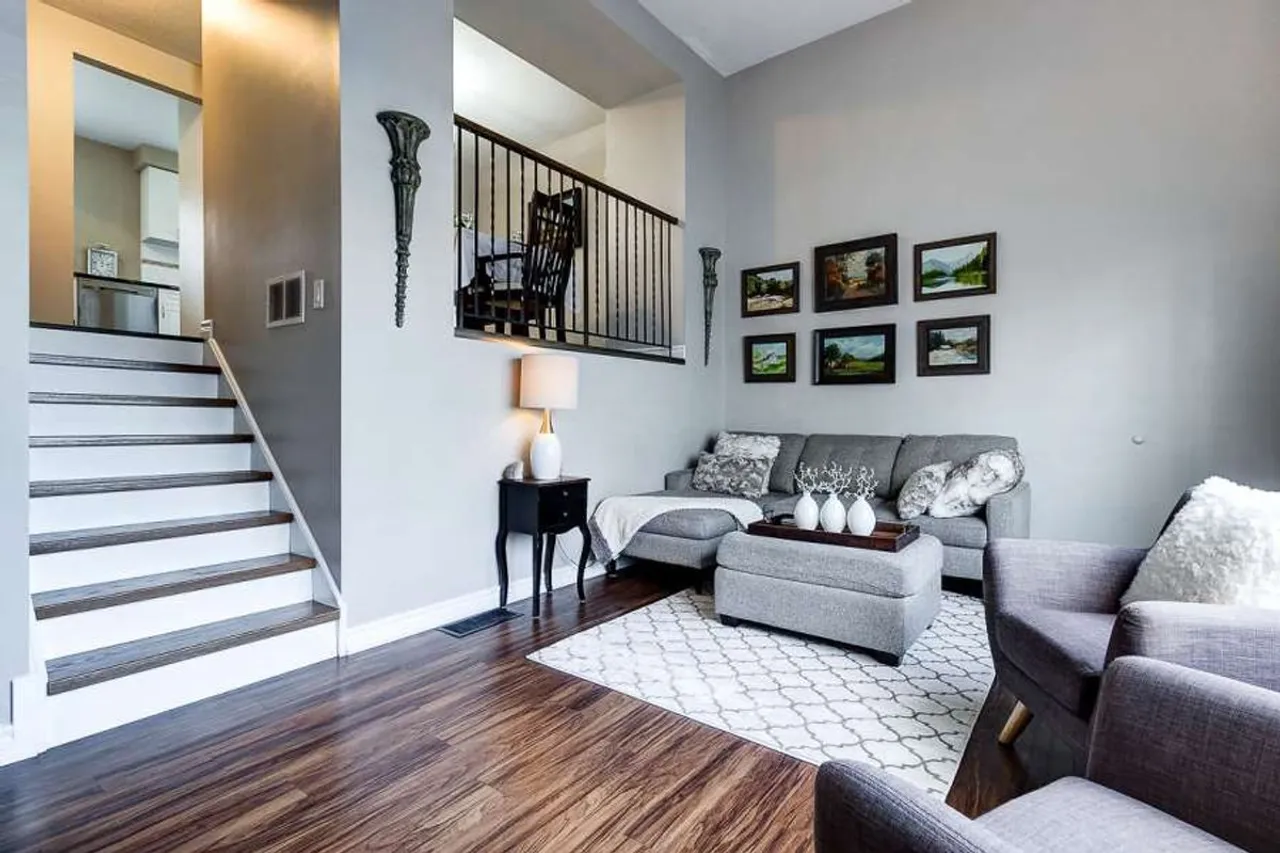 Living room viewed from the upper landing, overlooking the main floor