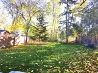 Private, tree-lined backyard with mature trees